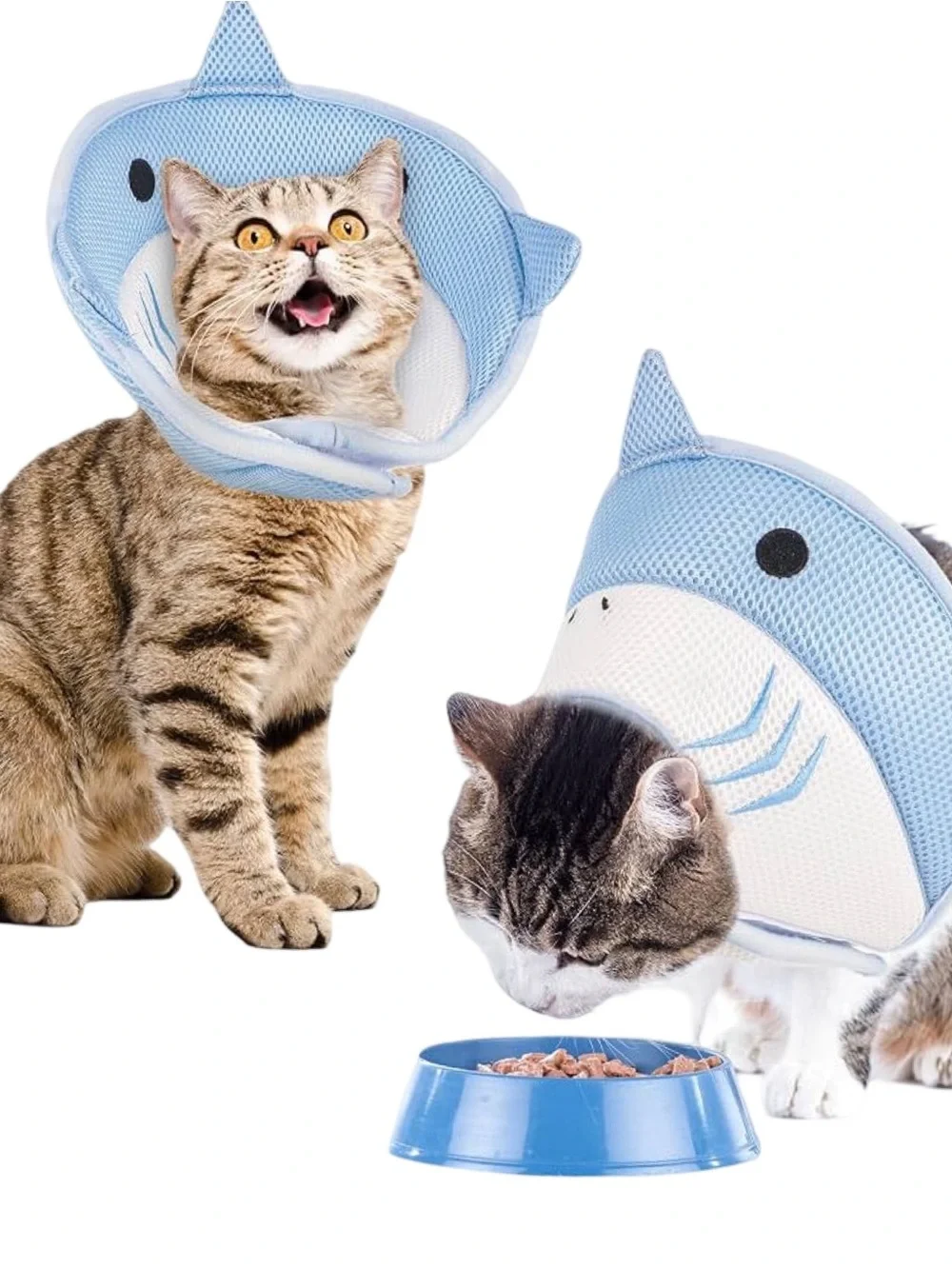 Soft Recovery Collar for Cats and Kittens - Adjustable Size Medium - Blue Shark